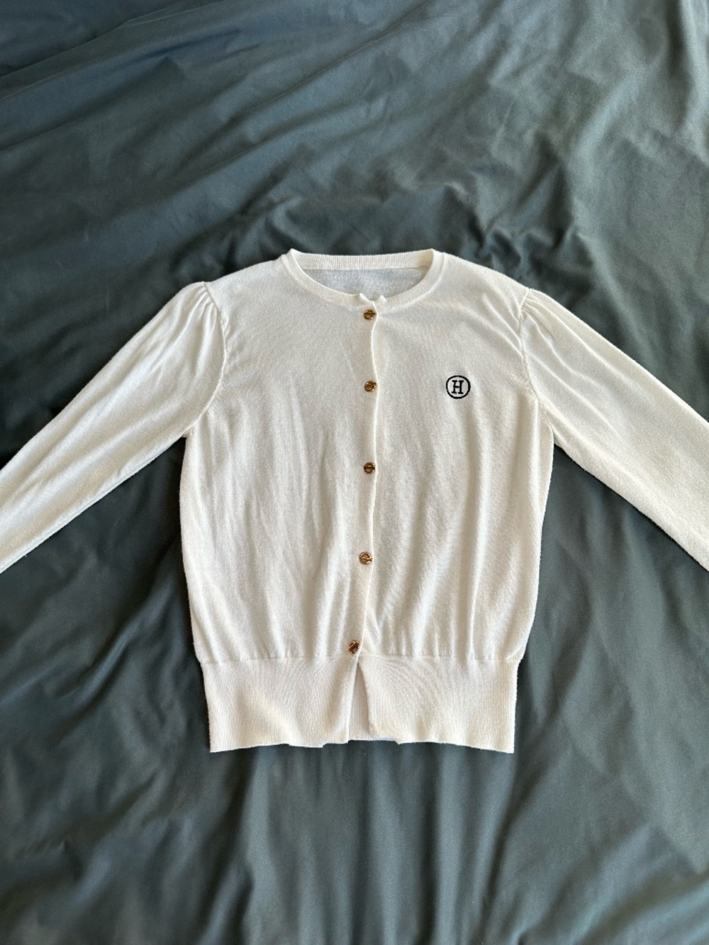 White Bamboo Blend Knit Cardigan With Logo Detail, women's S/M